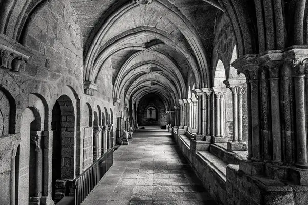 stock image Cloister of the Cathedral of Santa Maria in the monumental city of Tui, photo in black and white