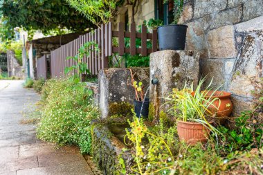 Galiçya 'daki Pazo de Oca evlerinin yanında kristal berrak su pınarı var.