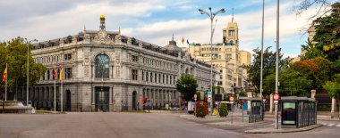 Panoramic view of the building that houses the Central Bank of Spain in Madrid clipart