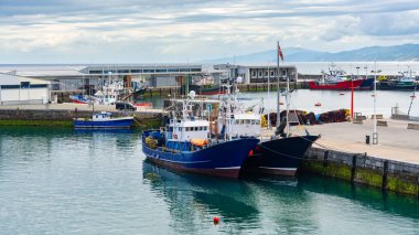 Getaria kasabasındaki balıkçı limanında büyük açık deniz balıkçı tekneleri, Bask Ülkesi