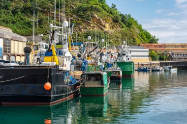 Getaria kasabasındaki balıkçı limanında büyük açık deniz balıkçı tekneleri, Bask Ülkesi