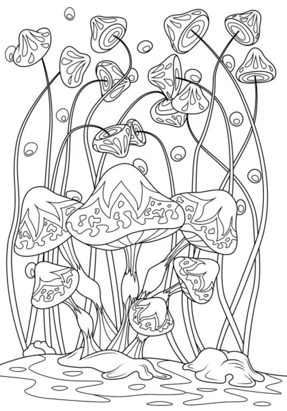 Fairy Mushrooms Rain Children Coloring Book Vector Illustration — Stock Vector