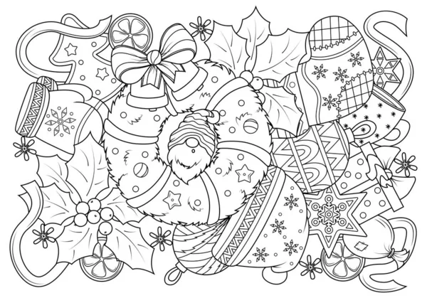 Livro Colorir Doodle Para Crianças Sobre Tema Natal Com Uma — Vetor de Stock