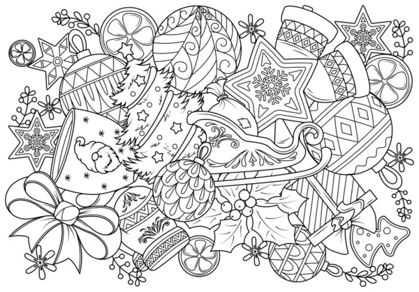 stock vector Doodle coloring book for children on a Christmas theme. Funny elements of New Year holidays. Vector illustration