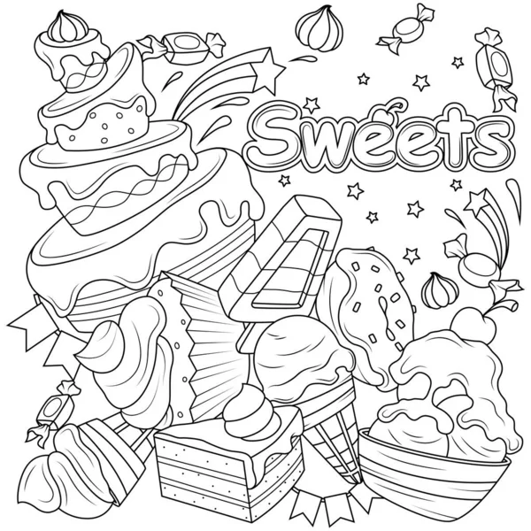 Bonbons Doodle Coloriage Page Illustration Vectorielle — Image vectorielle