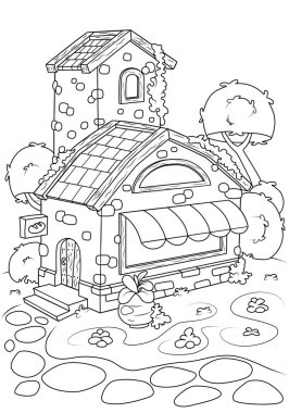 Çocuklar için boyama kitabı. Muhteşem bir pastane. Çocukların görevi bir kitap ya da dergide kullanılabilir.