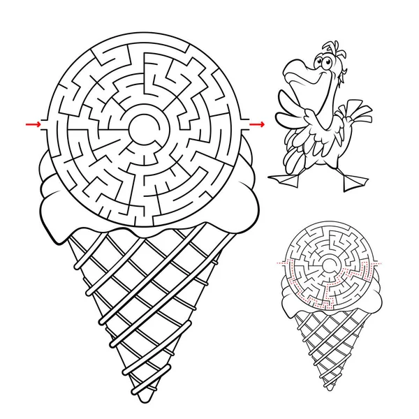 给孩子们的谜语矢量图解 你需要帮助鹈鹕找到穿过冰激凌迷宫的路 — 图库矢量图片