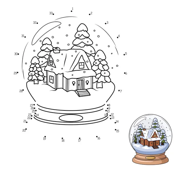 Игра Точка Точку Нарисуй Линию Снежный Глобус Детей Книга Окраске — стоковый вектор