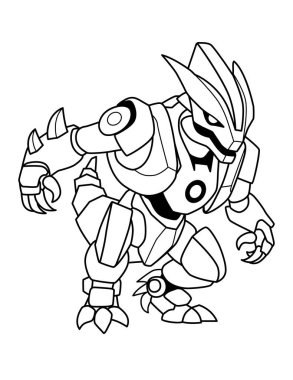 Uzay robotu dinozoru savaş pozisyonunda. Çocuklar için boyama sayfası. Vektör illüstrasyonu