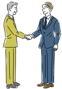 Çizgi film tarzında el sıkışan iki adam.