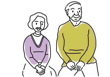 Yaşlı bir adam ve yaşlı bir kadın yan yana duruyorlar.