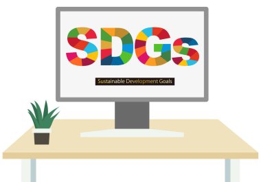 Ekranda SDG sözcüğü olan bir masaüstü bilgisayarının canlandırması