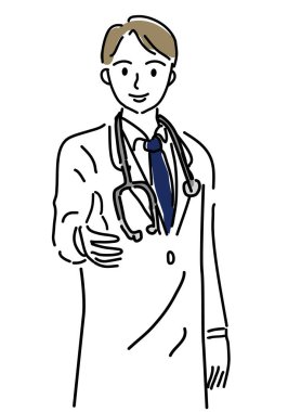 Beyaz önlüklü ve steteskoplu bir erkek doktorun resmi.
