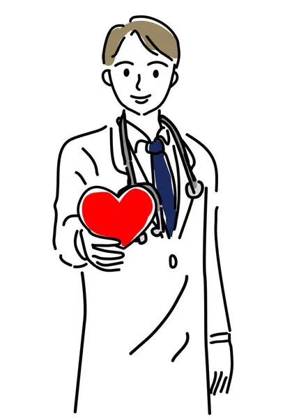 Ilustracja Lekarza Trzymającego Czerwone Serce Dłoniach — Zdjęcie stockowe