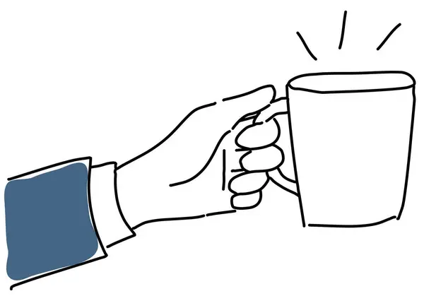 Simple line drawing of a hand holding a mug of coffee