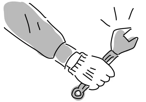 Desenhos Animados Feitos Mão Mão Empresário Segurando Uma Chave Inglesa — Fotografia de Stock