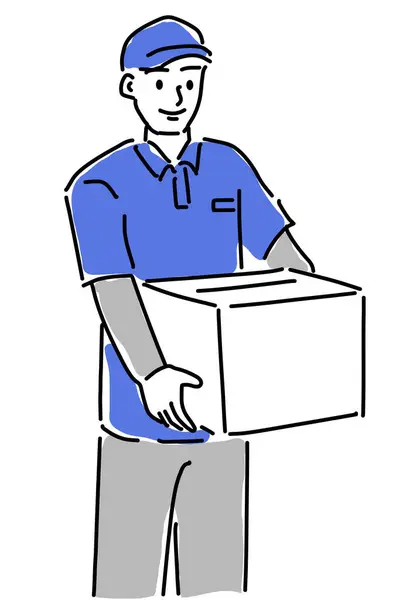 一个提着一个白色背景盒子的送货人的例子 — 图库照片#