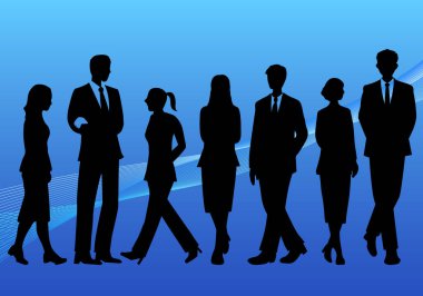 IT image blue background and business person silhouette illustration, vector clipart
