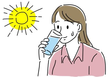 woman drinking water hand drawing illustration
