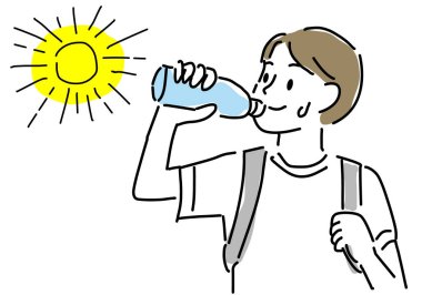 a boy drinks a water from a bottle