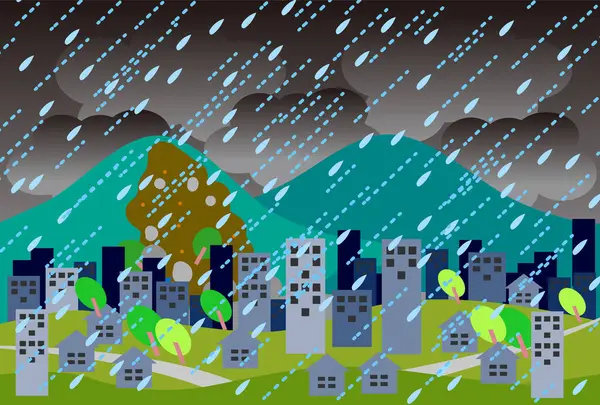 stock vector vector illustration. rain and the city