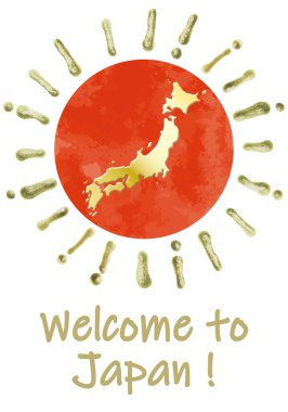  Japonya haritası ve güneşi Japonya ikon illüstrasyonuna hoş geldiniz