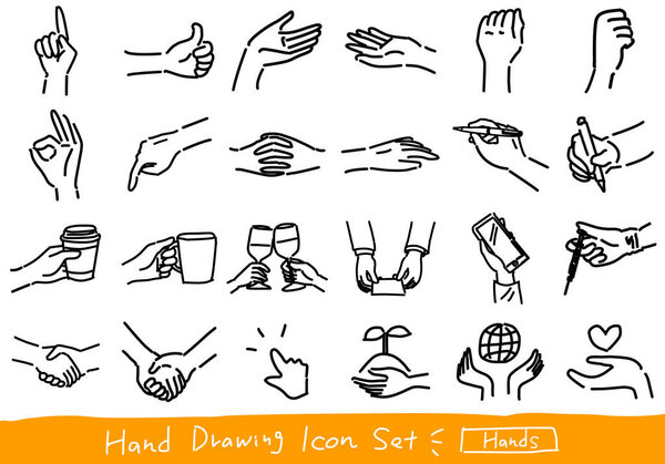 hand drawn set of doodle gestures. vector illustration.
