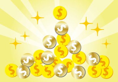 Illustration of yen () coins falling one after another yellow background clipart