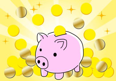 Bozuk paralarla domuz bankası çizgi filminin vektör çizimi