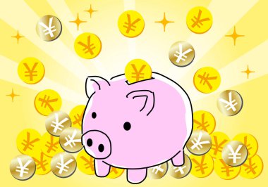 Bozuk paralarla domuz bankası çizgi filminin vektör çizimi