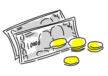 Banknotlar ve paralar el çizimi para vektör çizimi