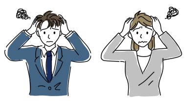 Erkek ve kadın başlarını tutarak resim çiziyorlar, vektör