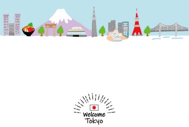 TOKYO JAPAN şehir çizimi düz renk vektör çizimi