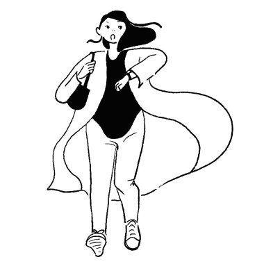 Geç kalmak üzere olan bir kadının tüm vücut çizgisi vektörü