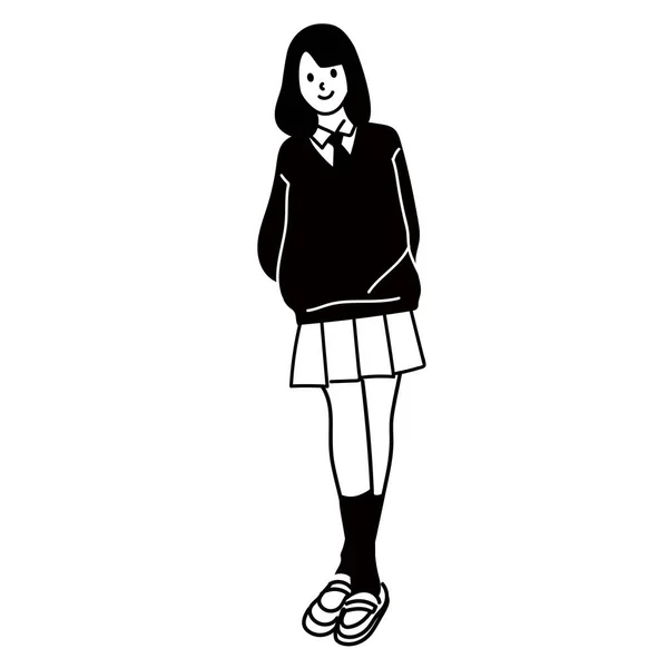 Vektor Linienzeichnung Eines Highschool Mädchens — Stockvektor