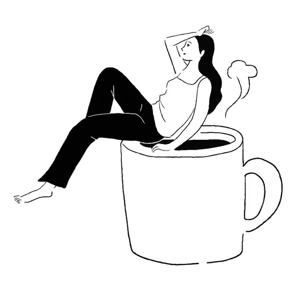 Καφές Vector Γραμμή Σχέδιο Μιας Γυναίκας Ξαπλωμένη — Διανυσματικό Αρχείο