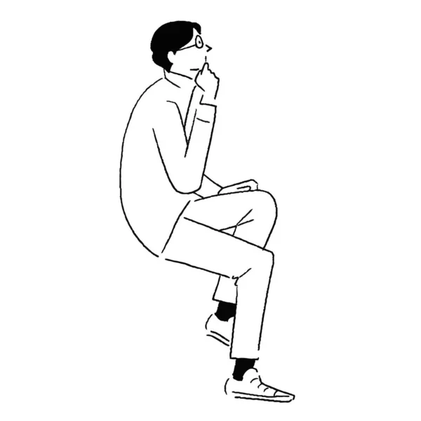 Línea Dibujo Hombre Sentado Pensando — Vector de stock