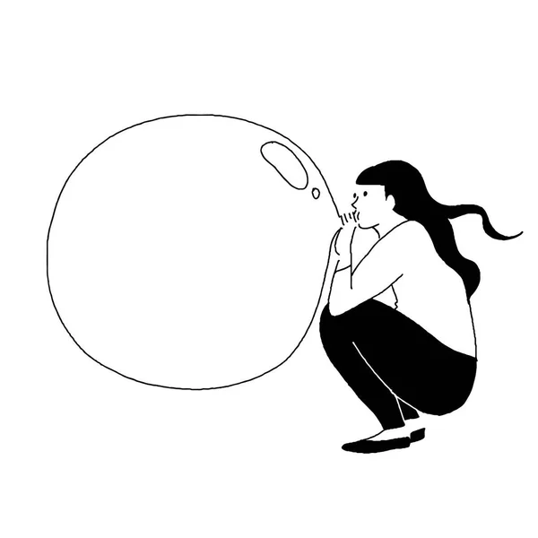 Rysunek Kobiety Nadmuchiwanej Balonem — Wektor stockowy