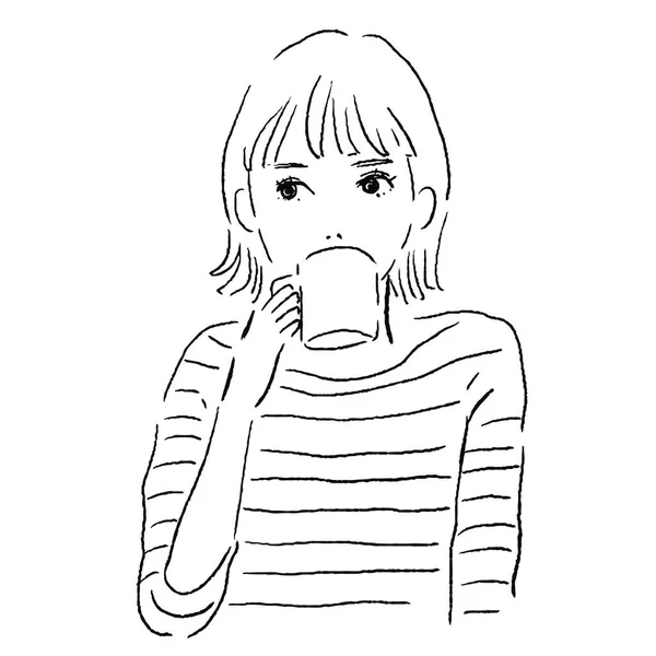 Dibujo Línea Una Mujer Tomando Café — Archivo Imágenes Vectoriales