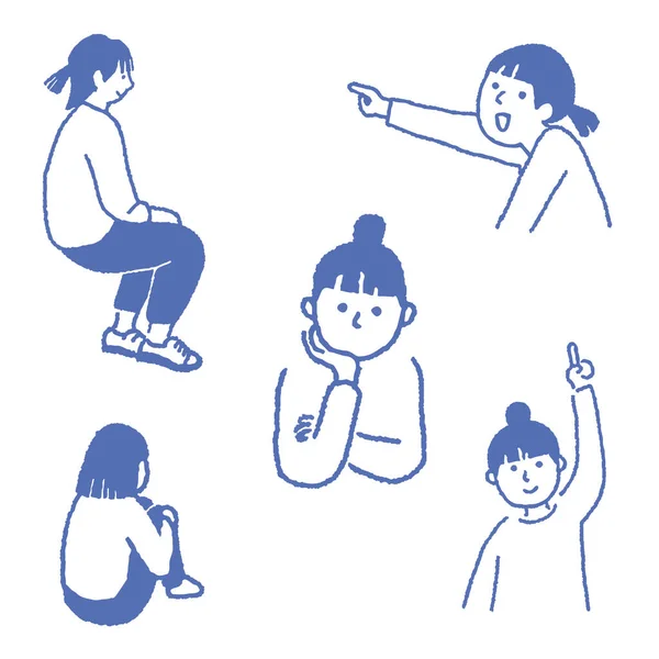 Female Pose Thinking Explain Sitting Line Drawing — 图库矢量图片