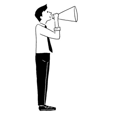 Vector line drawing of man with loudspeaker