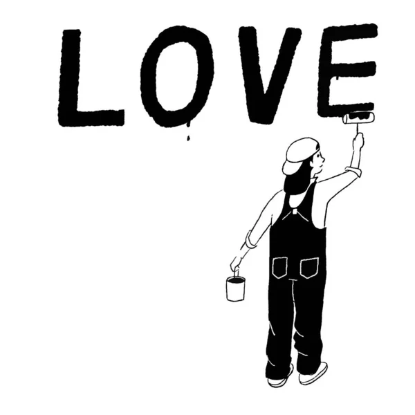 Vector line drawing of a woman painting