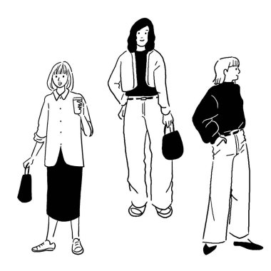 Modaya uygun bir kadının el yapımı vektör çizimi.