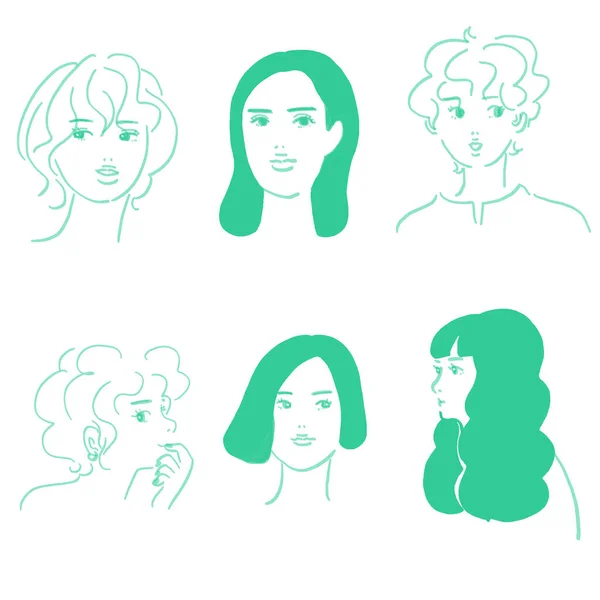 様々な女性の髪型のベクトルイラスト — ストックベクタ