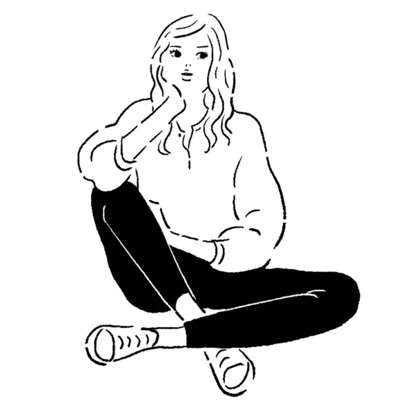 Dibujo Línea Vectorial Una Mujer Sentada Con Las Piernas Cruzadas — Archivo Imágenes Vectoriales