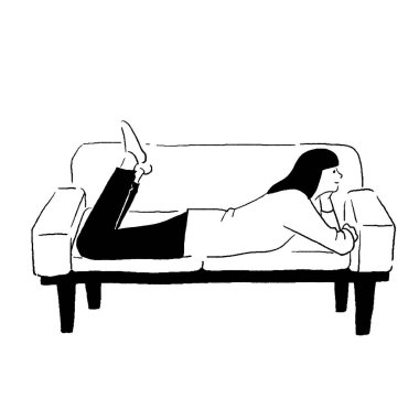 Kanepede dinlenen bir kadının vektör çizimi
