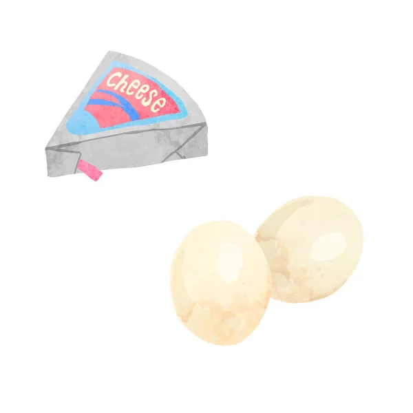 卵とチーズの水彩ベクターイラスト — ストックベクタ