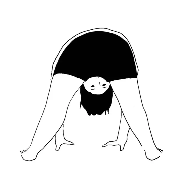 Línea Dibujo Vector Ilustración Una Mujer Con Sus Manos Suelo — Vector de stock