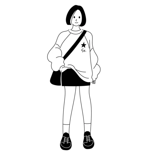 Línea Dibujo Vector Ilustración Una Mujer Joven Moda — Vector de stock