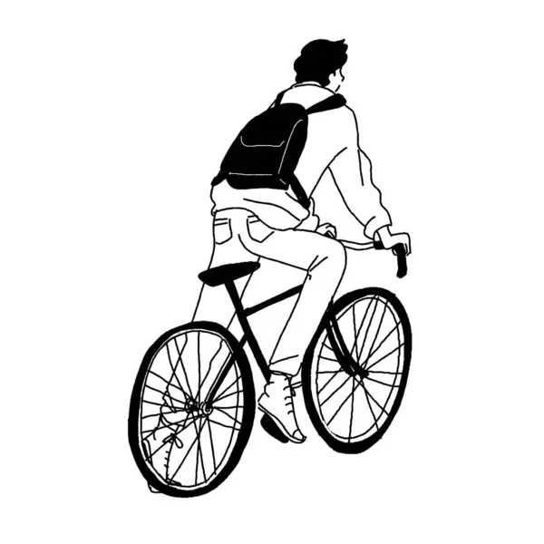 Bisikletli genç bir adamın çizim çizimi